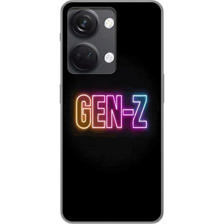 Yhteensopiva Puhelinkuori OnePlus OnePlus Nord 3 Neontext Gen Z värikkäässä valossa tummaa taustaa vasten modernissa digitaalisessa tyyliissä