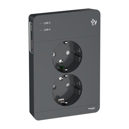 Schneider Electric Exxact Pistorasia USB A+C Antrasiitti, Kytkimet & pistorasiat