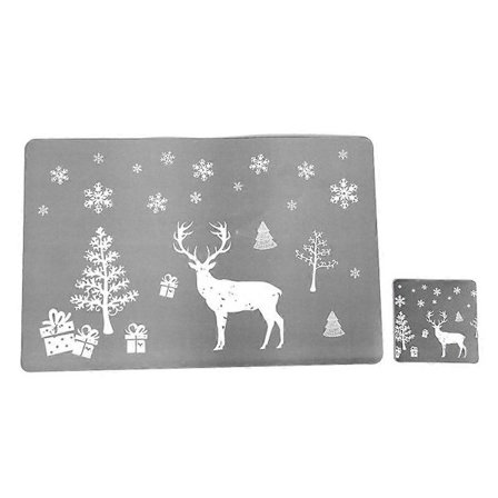 12 stk. Julebordservice Sæt Trykte Dækkeservietter Kopunderlag Bordbeskyttende Puder Grå Hjort
