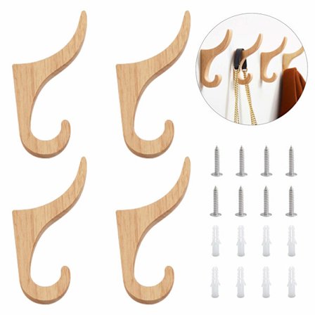 4 stk naturlige trekroker holdbare veggmonterte kroker (hyperbolsk krok)