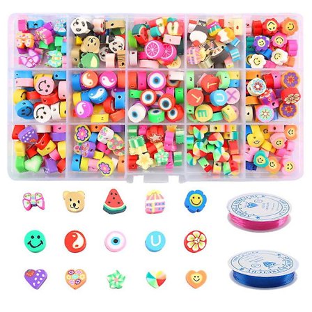 300 st Polymer Clay Beads, Fruit Smiley Flat Beads För Flickor Smycken Tillverkning Diy Craft Armband Tillverkning Kit