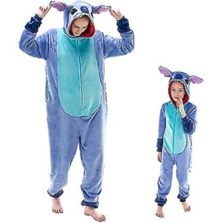 Snug Fit Unisex Voksen Onesie Pyjamas Dyr En-delt Halloween Kostyme Nattøy -r (15-24 måneder Blå søm)