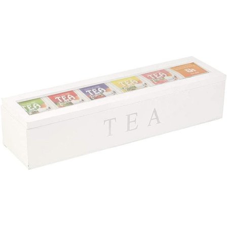 Tretreboks i tre | Teboks i fargene hvit | Teboks med 6