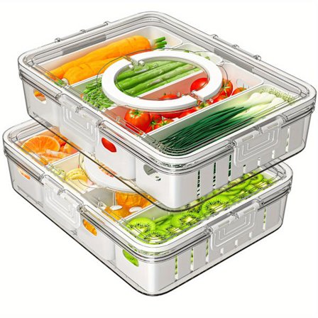 Grön Fresh Keeper - Bärbar Matlåda med Avtagbara Sil, Lock och Handtag för Färska Produkter, Kyl, Kök, Ho (FMY)