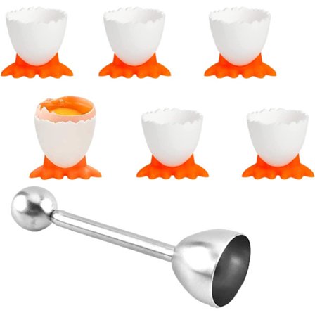 Egg Toque Cutter Set i Rustfritt Stål Eggåpner Eggskallfjerner for Harde og Myke Egg 6 Stykker Eggkopp og 1 Eggåpner