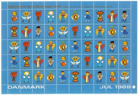 Danmark - Julemærkeark 1969 - Utakket på den højre side - Ubrugt eller foldet