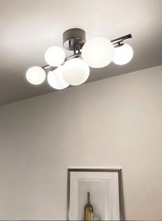 Molekyl taklampe L58 - oxidgrå/opal