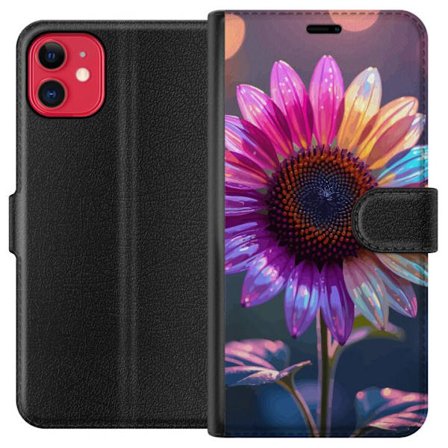 Kompatibelt Lommeboketui til Apple iPhone 11 Irideserende blomst med glitrende kronblad i rosa lilla og gull mot myk bokeh bakgrunn