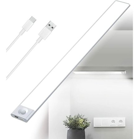 USB-laddningsbar LED-kökslampa under skåp, 2500mAh 40cm dimbar garderobslampa rörelsesensor LED-list trådlös laddningsbar batteridriven PIR Se