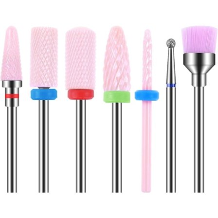 Pink 7-delt Keramik Negleboremaskine Sæt Professionel Fjern Akryl Gel Neglebånd Akryl Diamant Carbide Negleboremaskine Bit Værktøjer til Manicure 