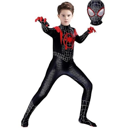 Kids Miles Morales kostume Spider-Man Cosplay Halloween sæt zy 120 cm H