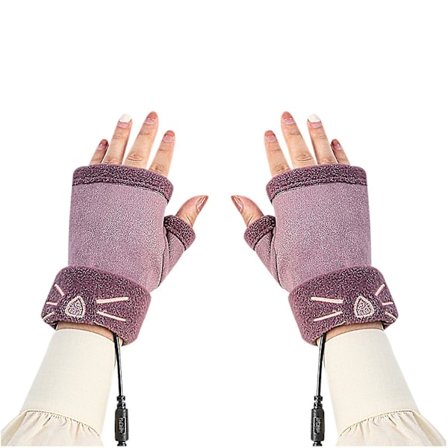 Smarta USB Uppladdningsbara Vinterhandskar med Värme, Söta Kattvantar, Tvättbara Varma Handskar