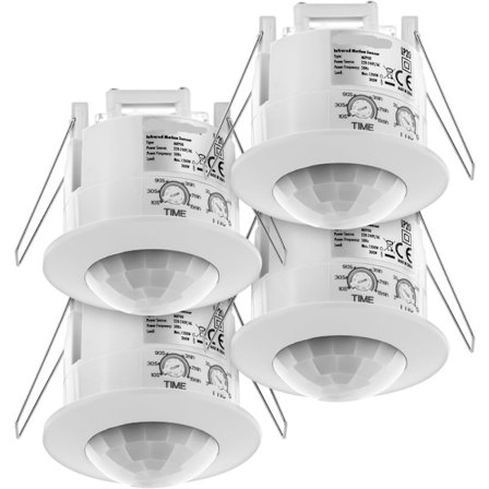 4X Infrarød bevegelsesdetektor innfelt takmontering innendørs lysstyring 360 graders arbeidsområde 6m rekkevidde integrert lyssensor hvit