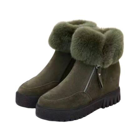 Fleecebottnar för kvinnor med förhöjda vinterstövlar och pälsskor green 40