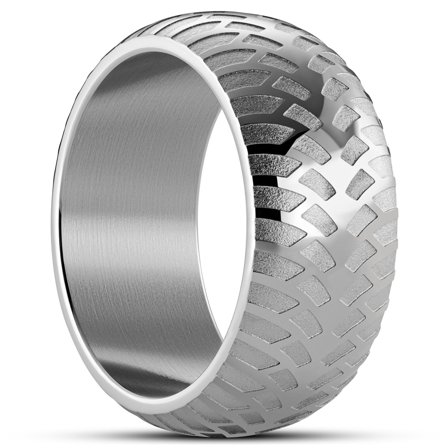 Tigris | 10 mm Silver-tone Tire Pattern Ring for Men - Steel rings