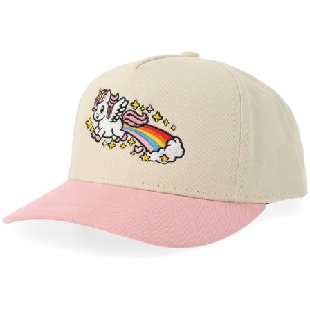 Kiddo Cap - Beige trucker Keps - Kids Rainbow Flying Unicorn Stone/Light Pink Brim A-Frame Adjustable @ Hatstore