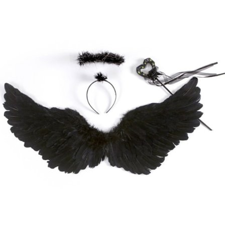 Musta enkeli siivet ja halo - Musta enkeli siivet lapsille - Halloween-asu