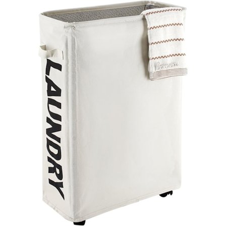 22" Rullande Smal Tvättkorg på Hjul Hög Smal Smutsig Tvättkorg Korg Hemmahörn Bin (Beige)