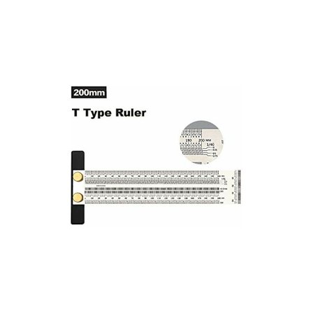 Markering T-regel Hög precision Träbearbetning Skrivare Linjal Skala med Hål Skrivare Linjal Mätare Mätverktyg Snickare Markering Verktyg (200mm)