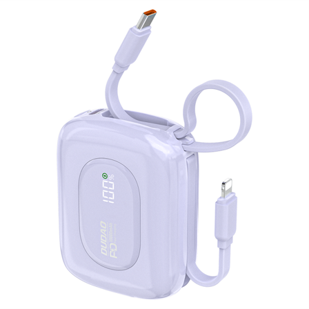 Dudao K32 22.5W 10000 mAh Powerbank med indbygget USB-C/ Lightning-kabel - Lilla