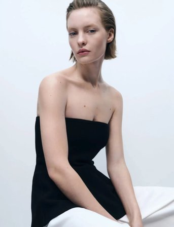 Mango Fine-Knit Peplum Top - Black - S