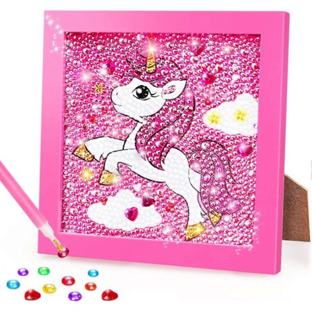 5D Diamantset för barn med träram - Diamantkonst och hantverk för 6 år 8 år 10 år 12 Ädelstensmålningskit Enhörning Diamantkit