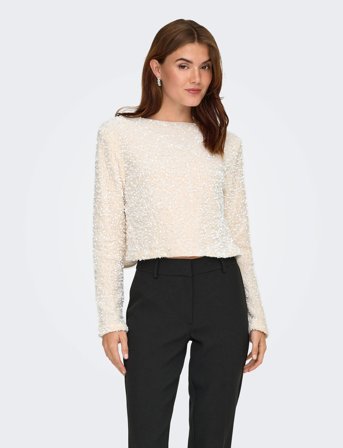 ONLY Onlanika Sequins Ls Bow Top Wvn Cs - White - M