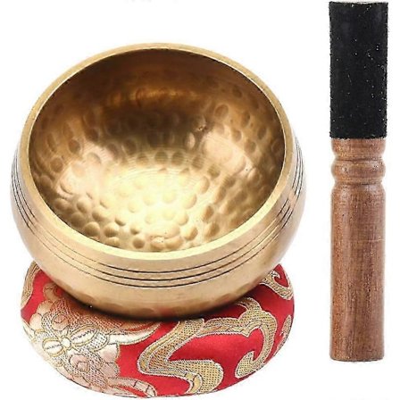 EKKONG Alkuperäinen Tiibetiläinen Äänimalja, Käsintehty Äänimalja, Äänimaljasetti Nahkavasaralla ja Äänimaljatyynyllä, Singing Bowl joogaan, 
