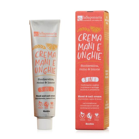 LA SAPONARIA Crema mani e unghie 3 in 1 - fitocheratina, ricino e limone 40ml - Trattamento