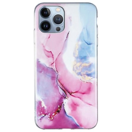 Marble iPhone 14 Pro Etui - Rosa / Blå