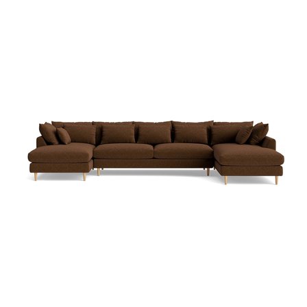Ofelia U-sofa, venstrevendt - Boston Brun - 377x210x85cm - Blød og komfortabel U-sofa med puder - Stor flyder sofa i smukke farver