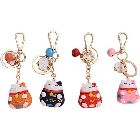 4 stk. Lykkekat-formet nøglering, Lykkekat-nøglering, Kattenøglering-vedhæng, til nøglering-vedhæng, B