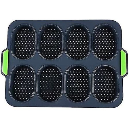Bageform til 8 boller, silikone non-stick bageplade, baguette bageplade (sort grøn) Zekai