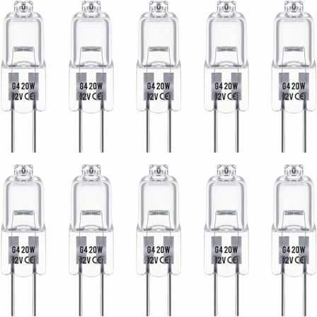 10-pack Halogenlampor G4, 12V 20W, Varmvit 3000K, 350LM, Dimbar