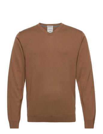 100 % Merino V-Neck Knit Stickad Tröja V-krage Brun Lindbergh