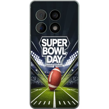 Kompatibelt Mobildeksel til OnePlus 10 Pro Super Bowl Day plakat med amerikansk fotball på opplyst arena i dramatisk sportsdesign