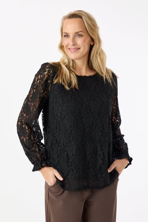 SIGNATURE - Langærmet Bluse - Sort - Blonde