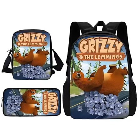 Grizzy og Lemmingerne Rygsæksæt med Madkasse og Penalhus til Børn og Studerende{KDO}