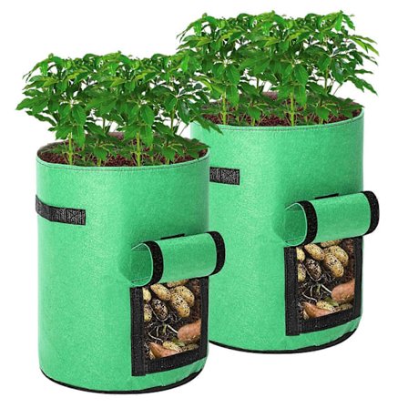 Potatisodlingssäckar, 2 X 43L Odlingssäckar/Trädgårdspotatisplanteringssäck Dubbla Lager Andningsbart Non-woven Tyg med Fönster Jord