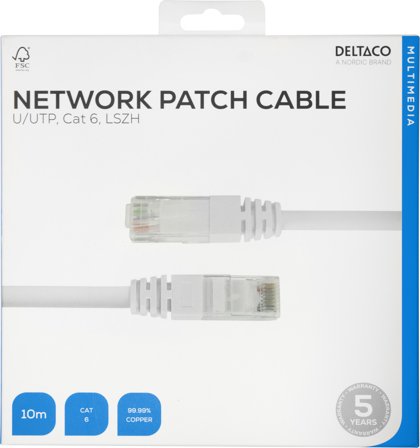 Deltaco Cat6 Network cable, 10m, white