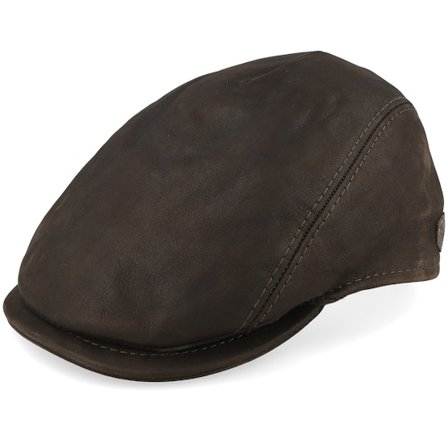 MJM Hats - Braun porkpie Cap - Bang 32 Leather Brown Flat Cap @ Hatstore
