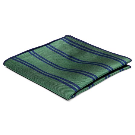 Navy Twin Stripe Green Silk Pocket Square for Men - Patterned Pocket Squares