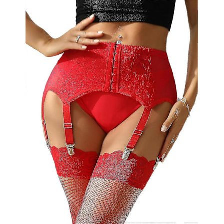 Damestrømpebånd Plus Size Blondestrømpebånd og 6 Metallklemmer Justerbare Undertøy Strømpebånd Seler Undertøy Midjestrømpebånd Sett Rød Rød