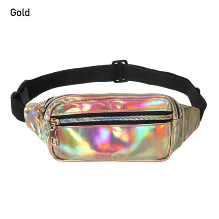Nya Laser Holografiska Midjeväskor Fanny Pack Slim Shiny Guld Guld