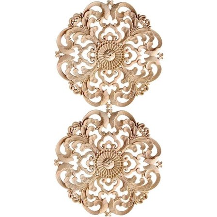 Tretreornamenter for møbler 2 stk runde treskjæringsornamenter 15 cm tre