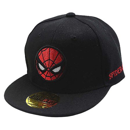 Spiderman caps for gutter og jenter, justerbar snapback sportscaps (svart)