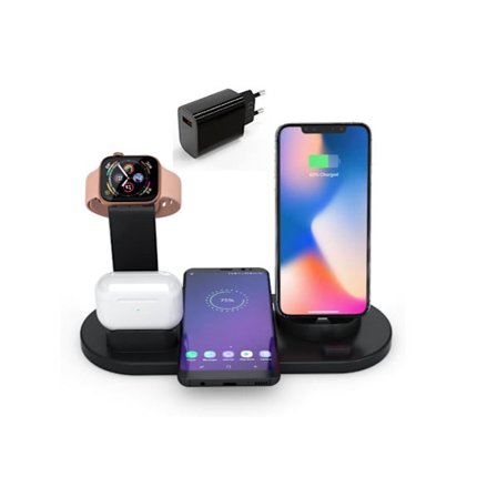 4-i-1 Magnetisk Trådlös Laddstation Laddplatta Kompatibel med iPhone Apple Watch och Airpods