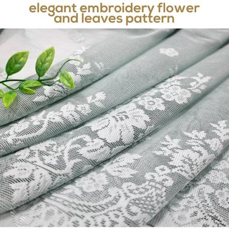 ING Blonde blomstergardin i ét stykke - 137*61 cm - Blåt broderet semi-transparent gardin