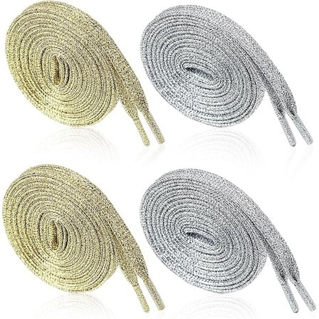4 par glitter snørebånd, guld og sølv glitrende snørebånd, flade polyester snørebånd, velegnede til sneakers, sko, 110 cm + 140 cm