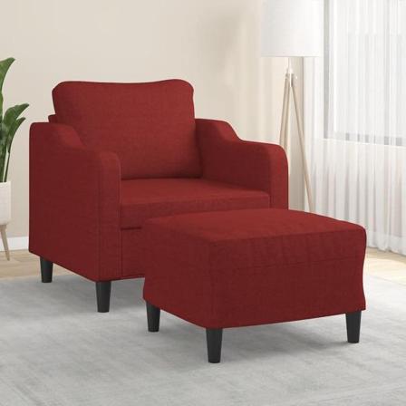 Vidaxl Fåtölj Med Fotpall Vinröd 60 Cm Tyg Röd